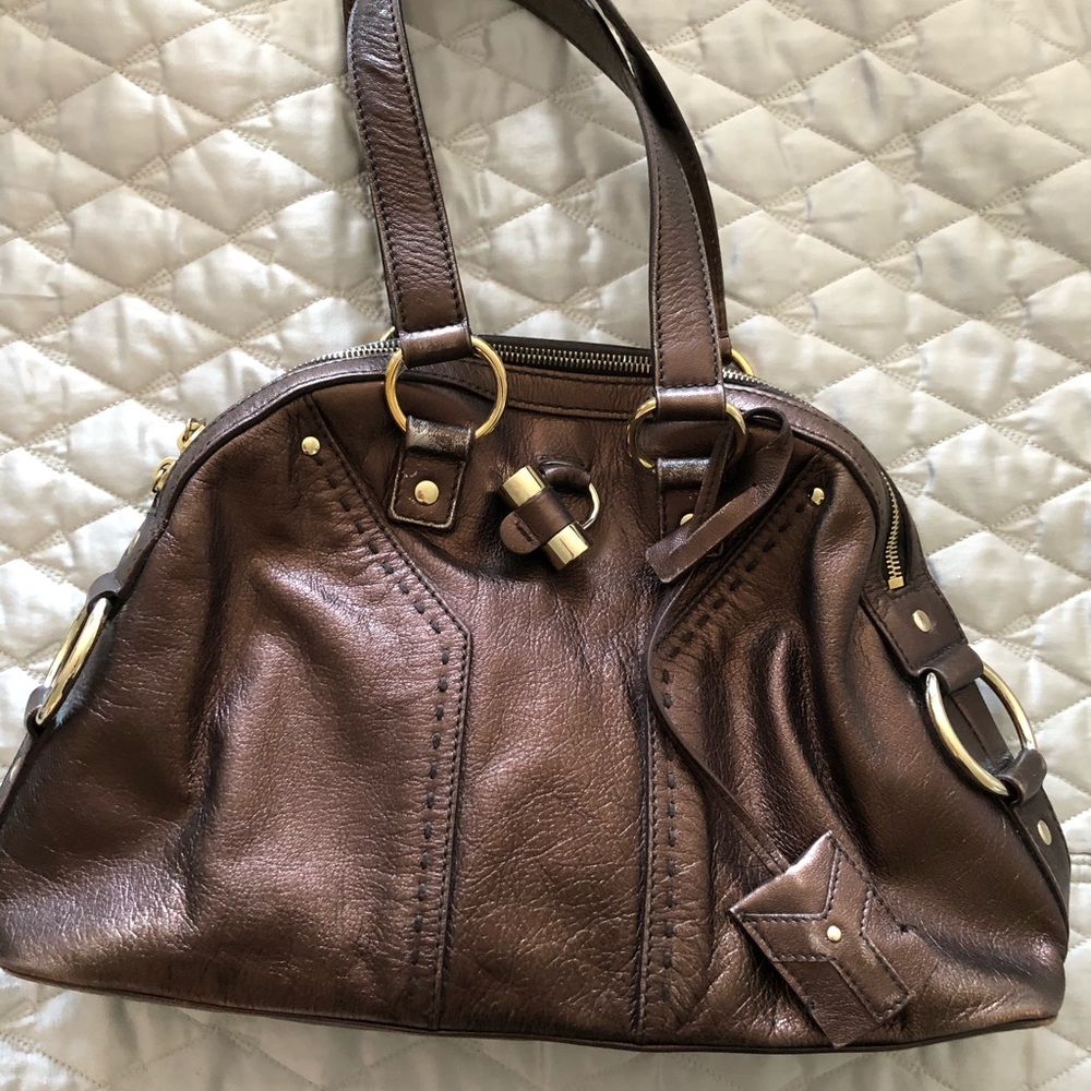 Saint Laurent YSL metallic brown muse purse